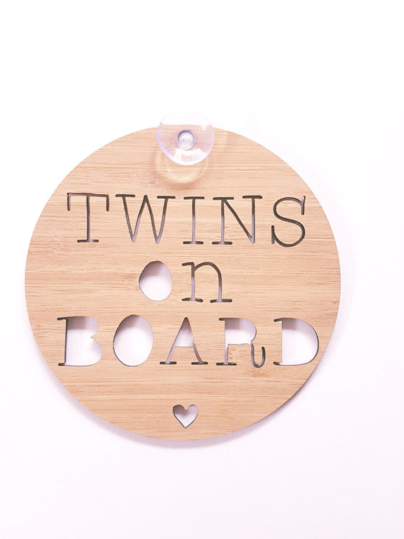 twins on board wooden car sign